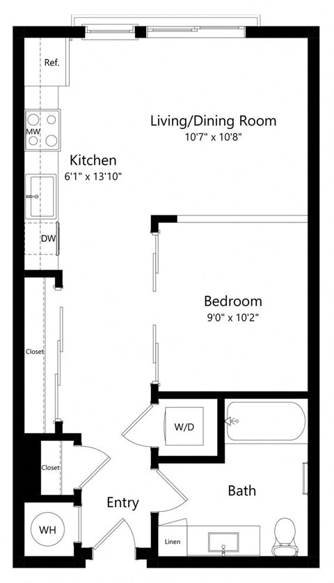 Floor plan for studio, 1 bath, 574 sqft